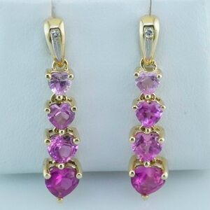 10k yellow gold natural diamond lab grown pink sapphire hombre journey earrings